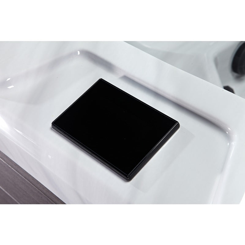 Detailed view of the Balboa Spa Touch Panel on the Platinum Spas Santorini - elegant, flat color display for controlling temperature, pumps and lighting