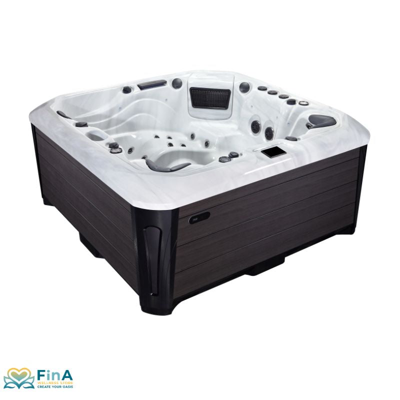 uxus-Hot tub "Santorini" from Platinum Spas - for 6 Persons with 52 massage jets, integrated lounger and modern LED & Bluetooth equipment